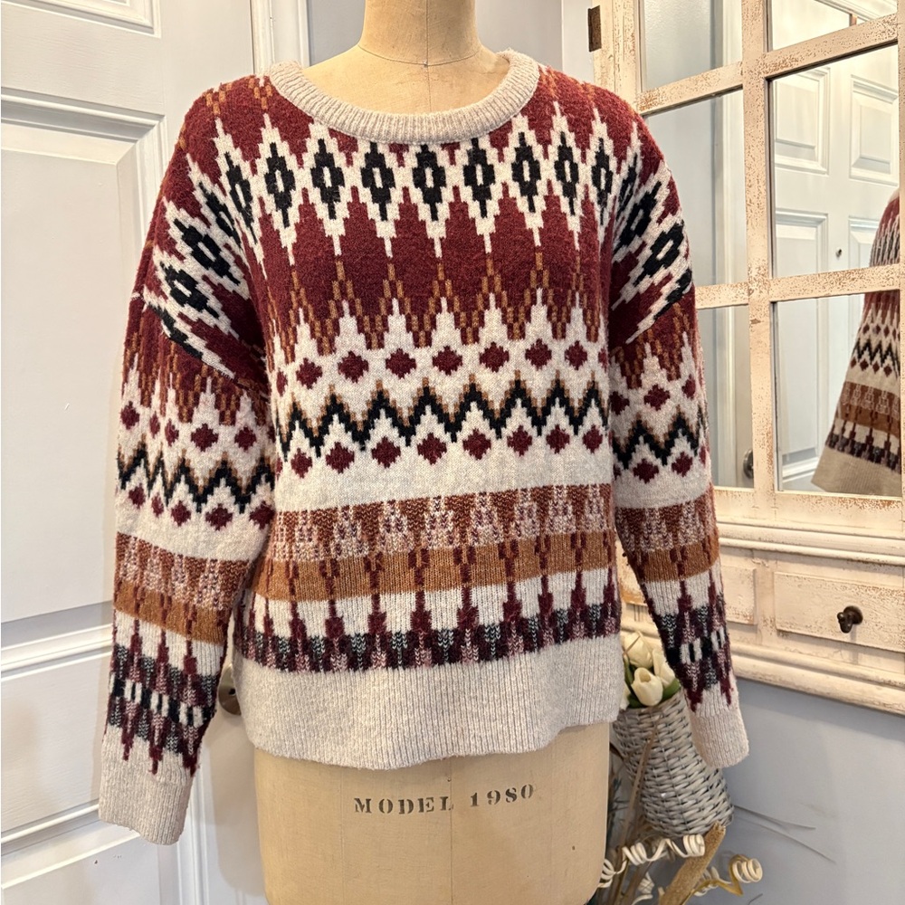 Frye Women’s Multicolor Fair Isle Sweater Large Fishermancore Stylish BaseLayer